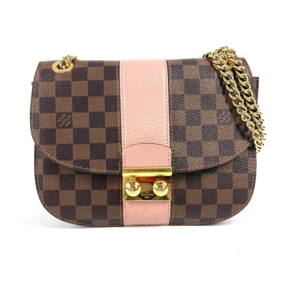 LOUIS VUITTON N64418 Damier Wight Crossbody Pochette Double Chain Shoulder Bag - Picture 1 of 15